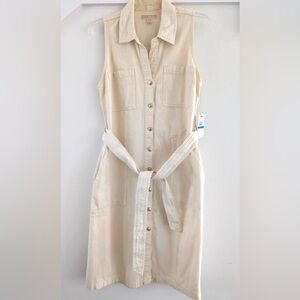 Michael Kors Cream Midi Denim Dress with Button-Down Front
